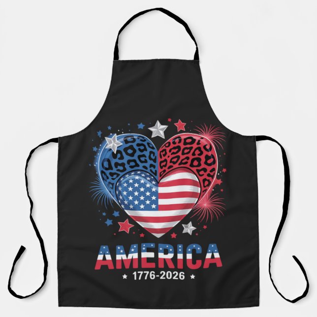 Flag Heart Leopard 1776 2026 July 4th Apron (Front)