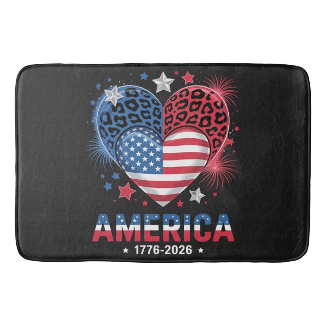 Flag Heart Leopard 1776 2026 July 4th Bath Mat (Front)