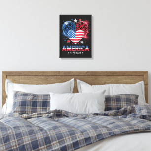 Flag Heart Leopard 1776 2026 July 4th Canvas Print