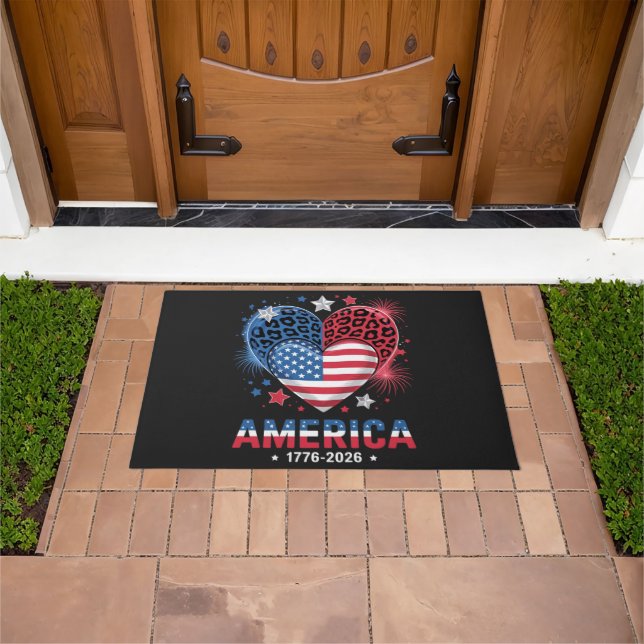 Flag Heart Leopard 1776 2026 July 4th Doormat (Outdoor)