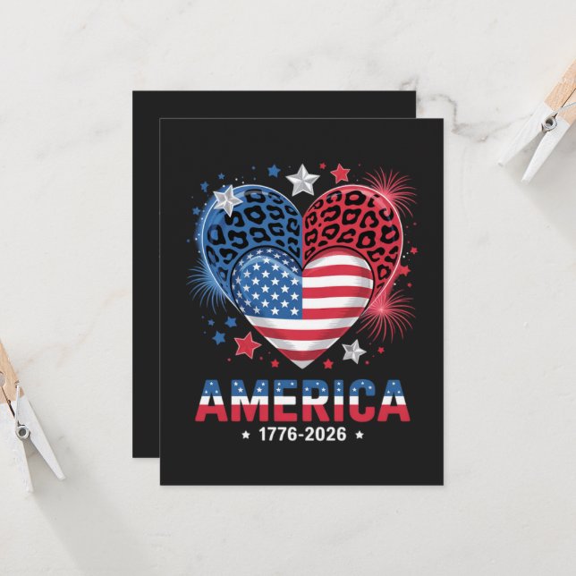 Flag Heart Leopard 1776 2026 July 4th  Invitation (Front/Back In Situ)