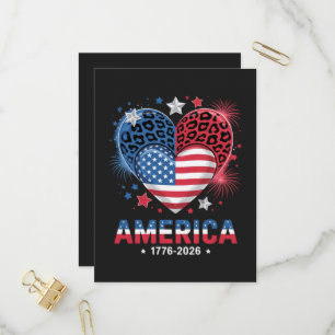 Flag Heart Leopard 1776 2026 July 4th  Invitation Postcard
