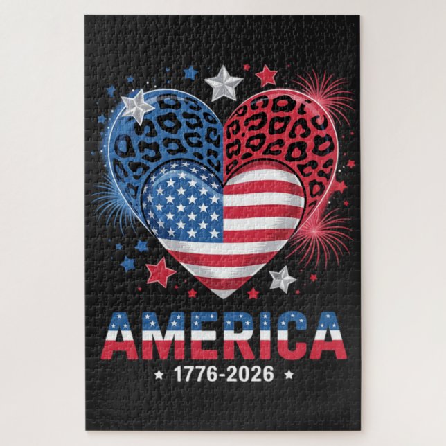 Flag Heart Leopard 1776 2026 July 4th Jigsaw Puzzle (Vertical)