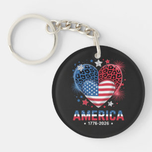Flag Heart Leopard 1776 2026 July 4th Key Ring