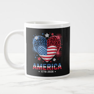 Flag Heart Leopard 1776 2026 July 4th Large Coffee Mug