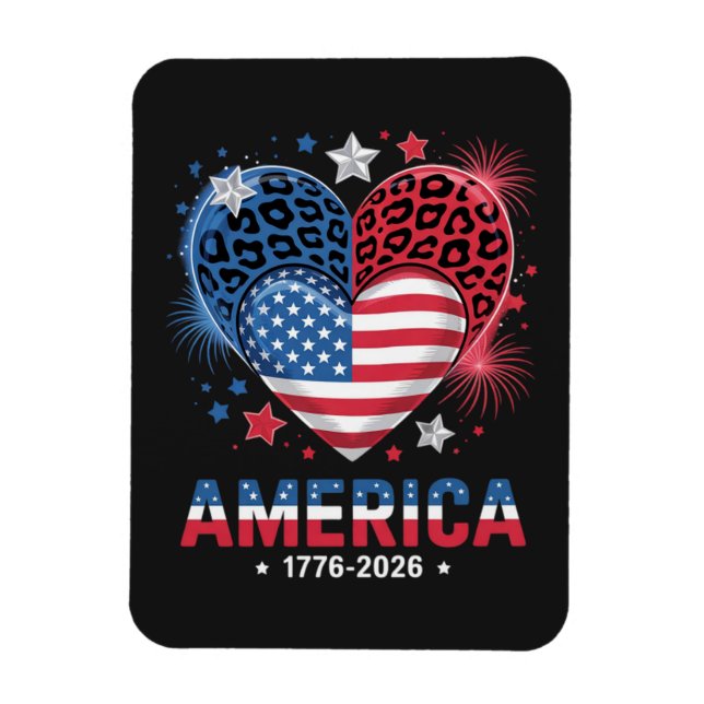 Flag Heart Leopard 1776 2026 July 4th Magnet (Vertical)