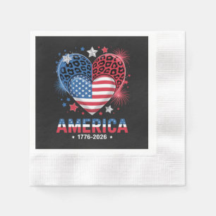 Flag Heart Leopard 1776 2026 July 4th Napkin