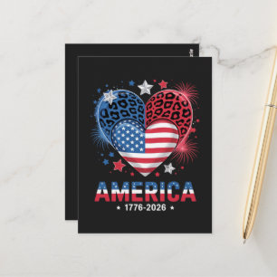 Flag Heart Leopard 1776 2026 July 4th  Postcard