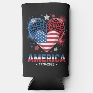 Flag Heart Leopard 1776 2026 July 4th Seltzer Can Cooler