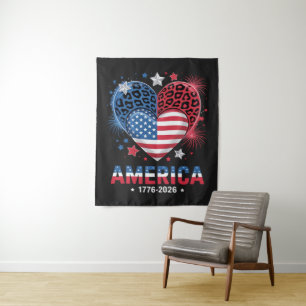 Flag Heart Leopard 1776 2026 July 4th Tapestry