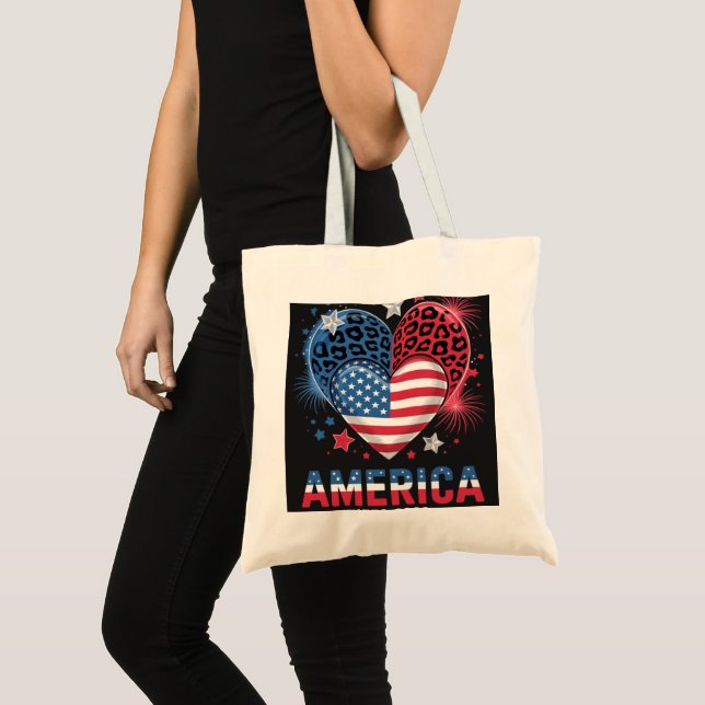 Flag Heart Leopard 1776 2026 July 4th Tote Bag (Front (Product))