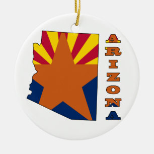 Flag in Map Arizona Ceramic Tree Decoration