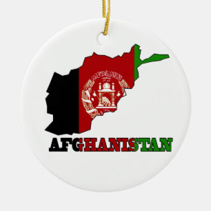 Flag in Map of Afghanistan Ceramic Tree Decoration