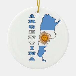Flag in Map of Argentina Ceramic Tree Decoration