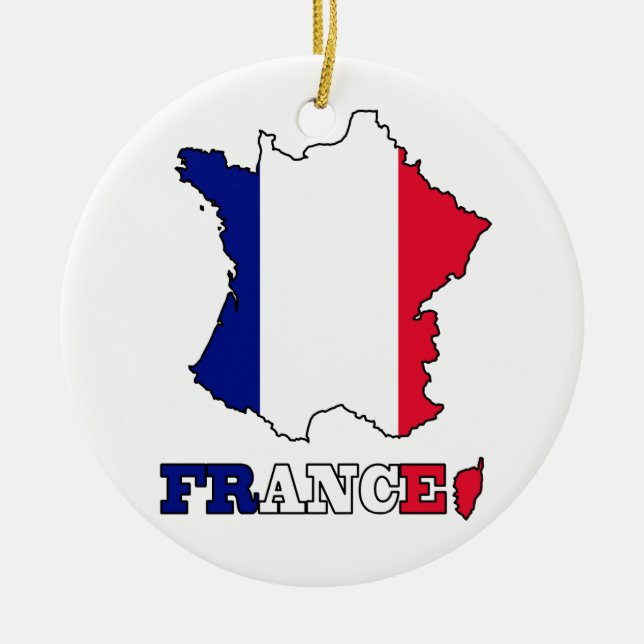 Flag in Map of France Ceramic Tree Decoration (Front)