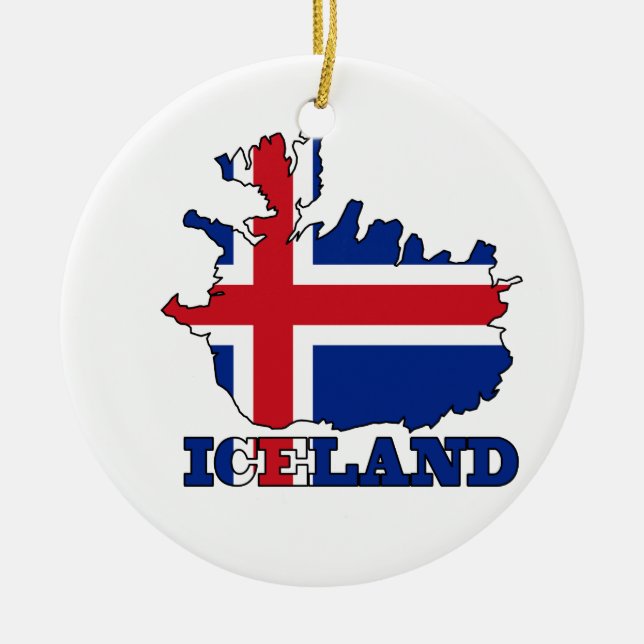 Flag in Map of Iceland Ceramic Tree Decoration (Front)