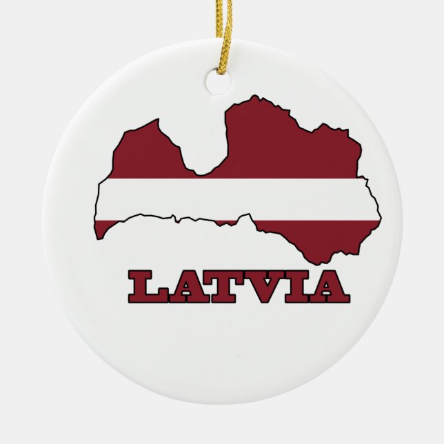 Flag in Map of Latvia Ceramic Tree Decoration (Front)