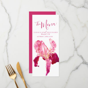 Flag iris red pink flowers wedding menu