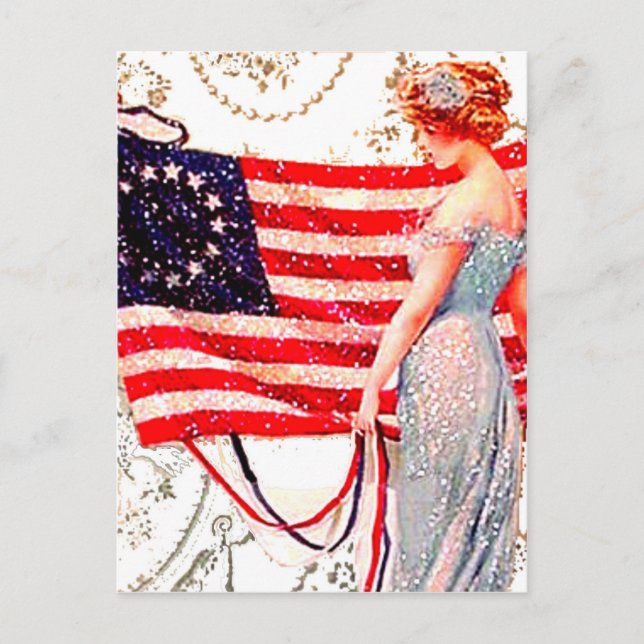 Flag Lady 4th July Patriotic Vintage Postcard Art (Front)