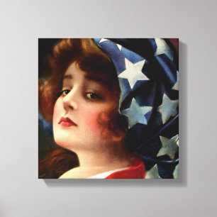 Flag Lady 4th of July Vintage Patriotic Art Canvas Print