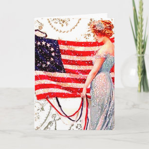 Flag Lady July 4th Vintage Postcard Art