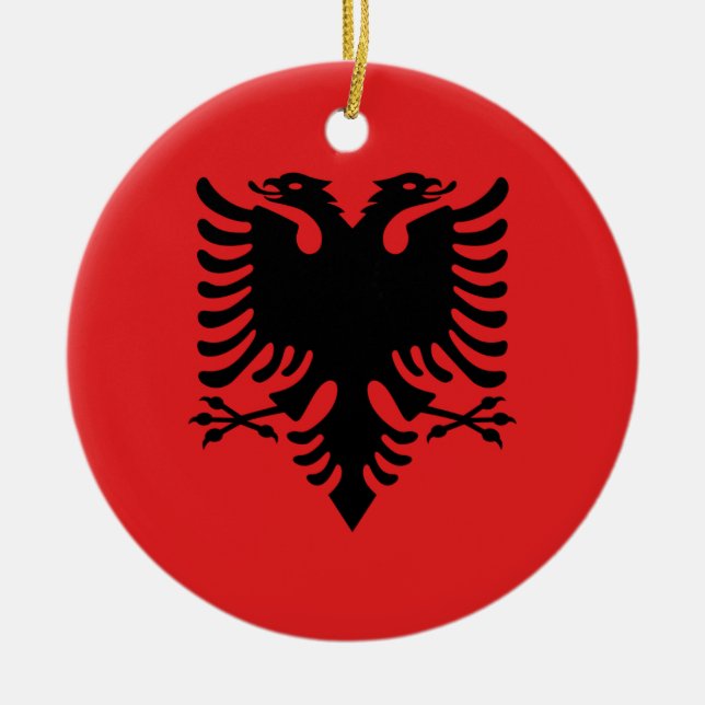 Flag of Albania - Flamuri i Shqipërisë Ceramic Tree Decoration (Front)