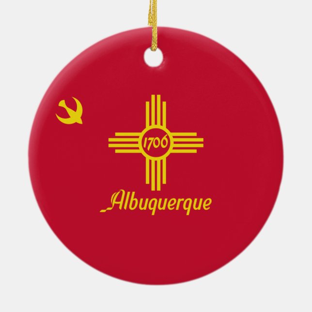 Flag of Albuquerque (New Mexico) Ceramic Tree Decoration (Back)