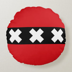 Flag of Amsterdam, Netherlands Round Pillow