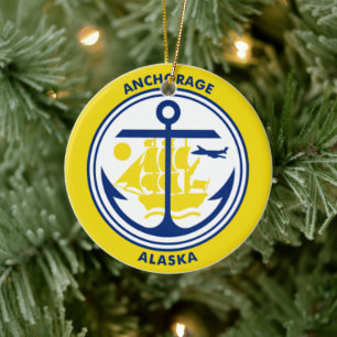 Flag of Anchorage, Alaska Ceramic Tree Decoration