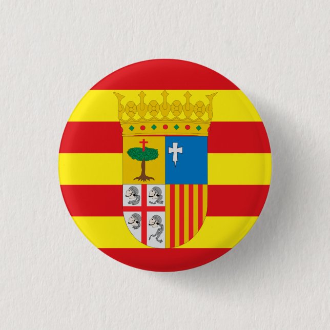 Flag of Aragón (autonomous community) Spain 3 Cm Round Badge (Front)