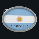 Flag of Argentina Bandera De Argentina Oval Belt Buckle<br><div class="desc">Argentina flag Bandera De Argentina Argentina flag Bandera De Argentina The blue and white colours were chosen by Manuel Belgrano, the leader of the Argentinian revolution against Spain, and represent the blue sky parting to reveal white clouds, as is said to have happened when the Liberation demonstration began in Buenos...</div>