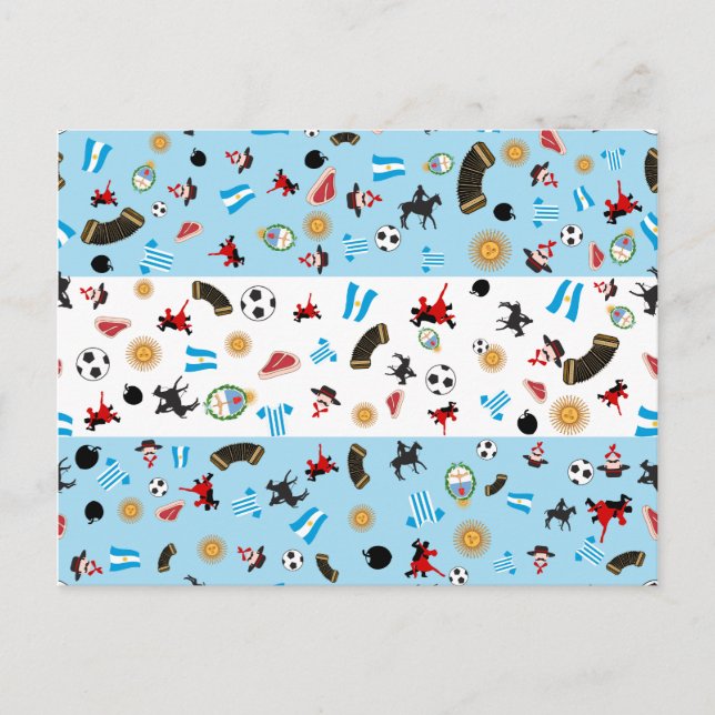 Flag of Argentina with famous icons Postcard (Front)