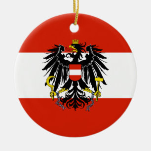 Flag of Austria with Coat of Arms Ceramic Tree Decoration