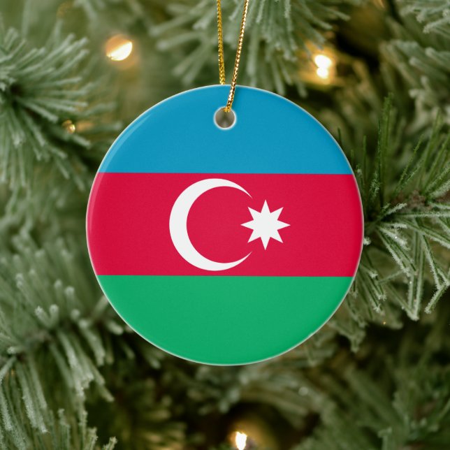 Flag of Azerbaijan Blue Red Green Crescent Moon Ceramic Tree Decoration (Tree)