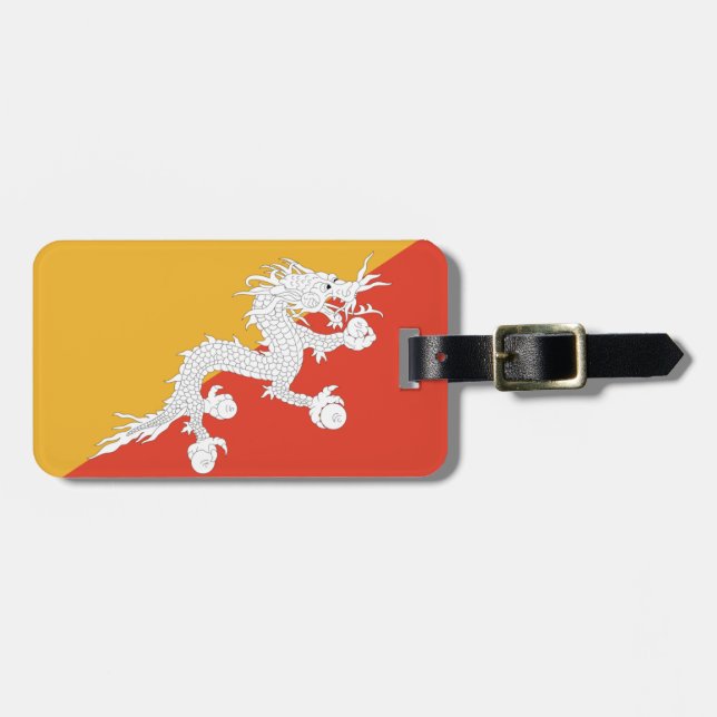 Flag of Bhutan Luggage Tag w/ leather strap (Front Horizontal)