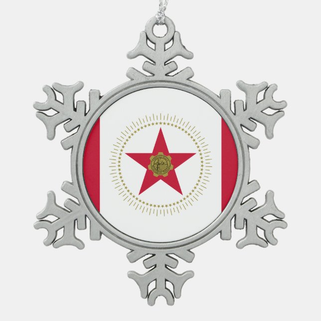 Flag of Birmingham, Alabama Snowflake Pewter Chris Snowflake Pewter Christmas Ornament (Front)