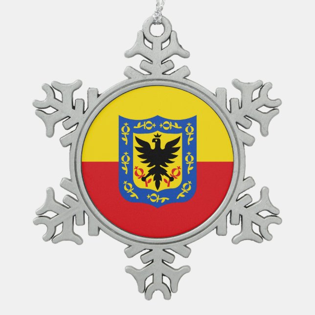 Flag of Bogota, Colombia Snowflake Pewter Christmas Ornament (Front)