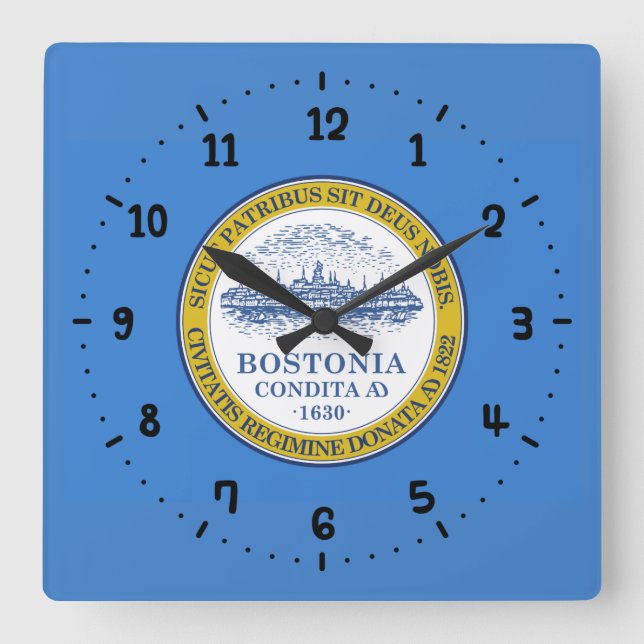 Flag of Boston, Massachusetts Square Wall Clock (Front)