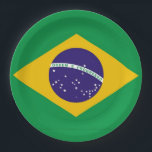 Flag of Brazil Bandeira do Brasil Paper Plate<br><div class="desc">The flag of Brazil Bandeira do Brasil is a blue disc depicting a starry sky which includes the Southern Cross spanned by a curved band inscribed with the national motto Ordem e Progresso meaning Order and Progress, within a gold rhombus, on a green field. #flag #bandeiradobrasil #brazil #brazilian #patriotic</div>
