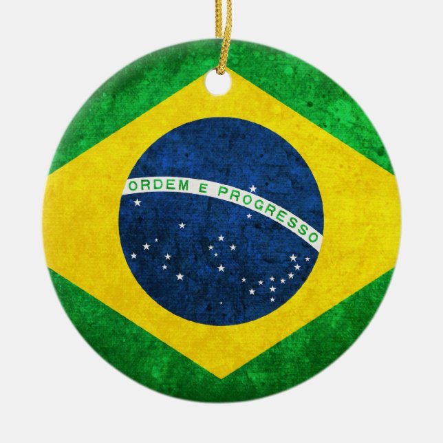 Flag of Brazil Ceramic Tree Decoration (Front)
