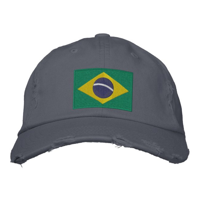 Flag of Brazil in Green, Yellow and Blue Embroidered Hat (Front)