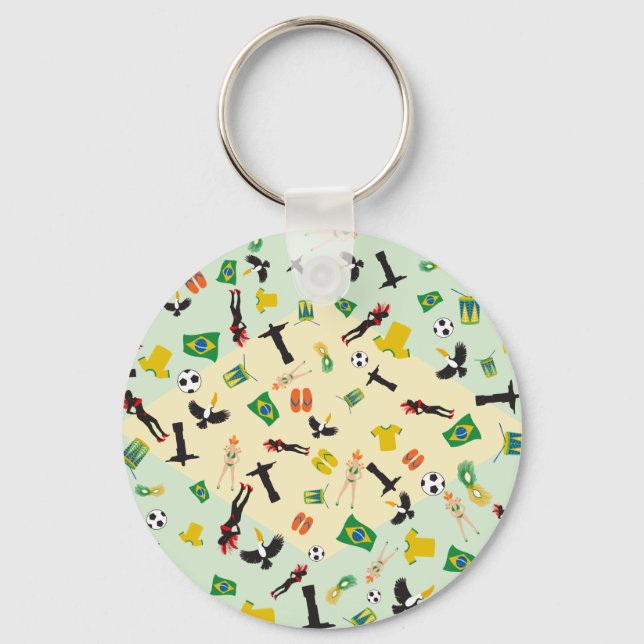 Flag of Brazil with iconic items Key Ring (Front)