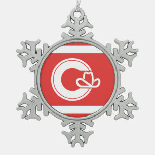 Flag of Calgary, Alberta Snowflake Pewter Christmas Ornament