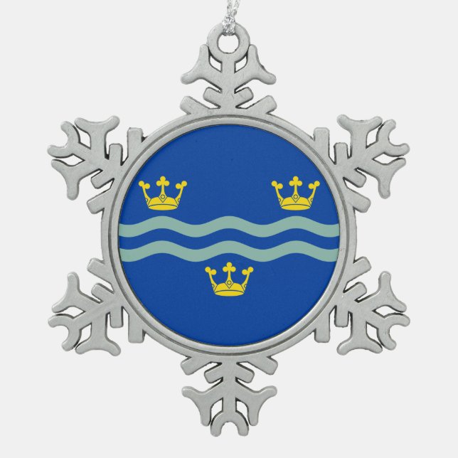 Flag of Cambridgeshire Snowflake Pewter Christmas Ornament (Front)