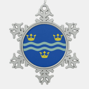 Flag of Cambridgeshire Snowflake Pewter Christmas Ornament