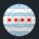 Flag of Chicago, Illinois Dartboard<br><div class="desc">Dartboard with flag of city of Chicago (largest city in Illinois),  white and light blue striped flag with four red stars</div>