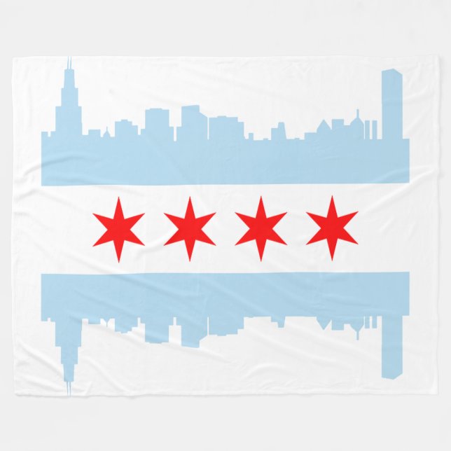 Flag of Chicago Skyline Fleece Blanket (Front (Horizontal))