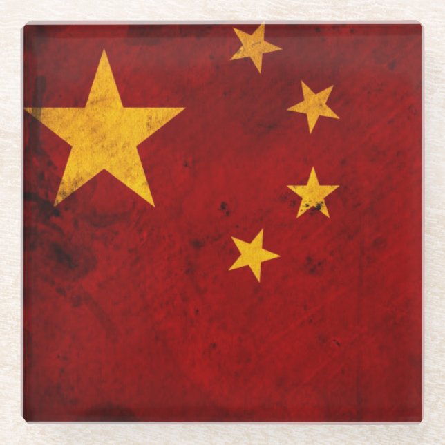 Flag Of China Glass Coaster (Front)