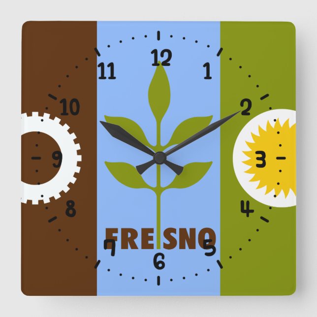 Flag of city of Fresno Square Wall Clock (Front)