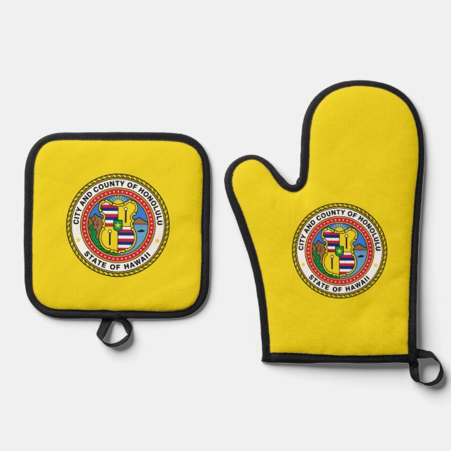 Flag of city of Honolulu, Hawaii Golf Hat Clip Oven Mitt & Pot Holder Set (Front)